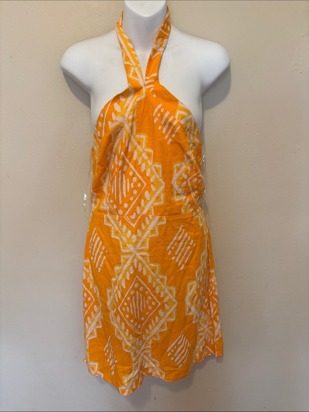 Rewind Orange and White Halter Sundress